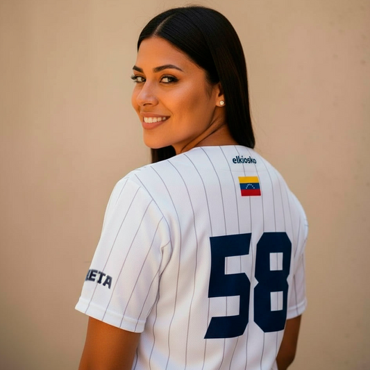 VENEKA +58 La Blanca camiseta venezolana estilo béisbol